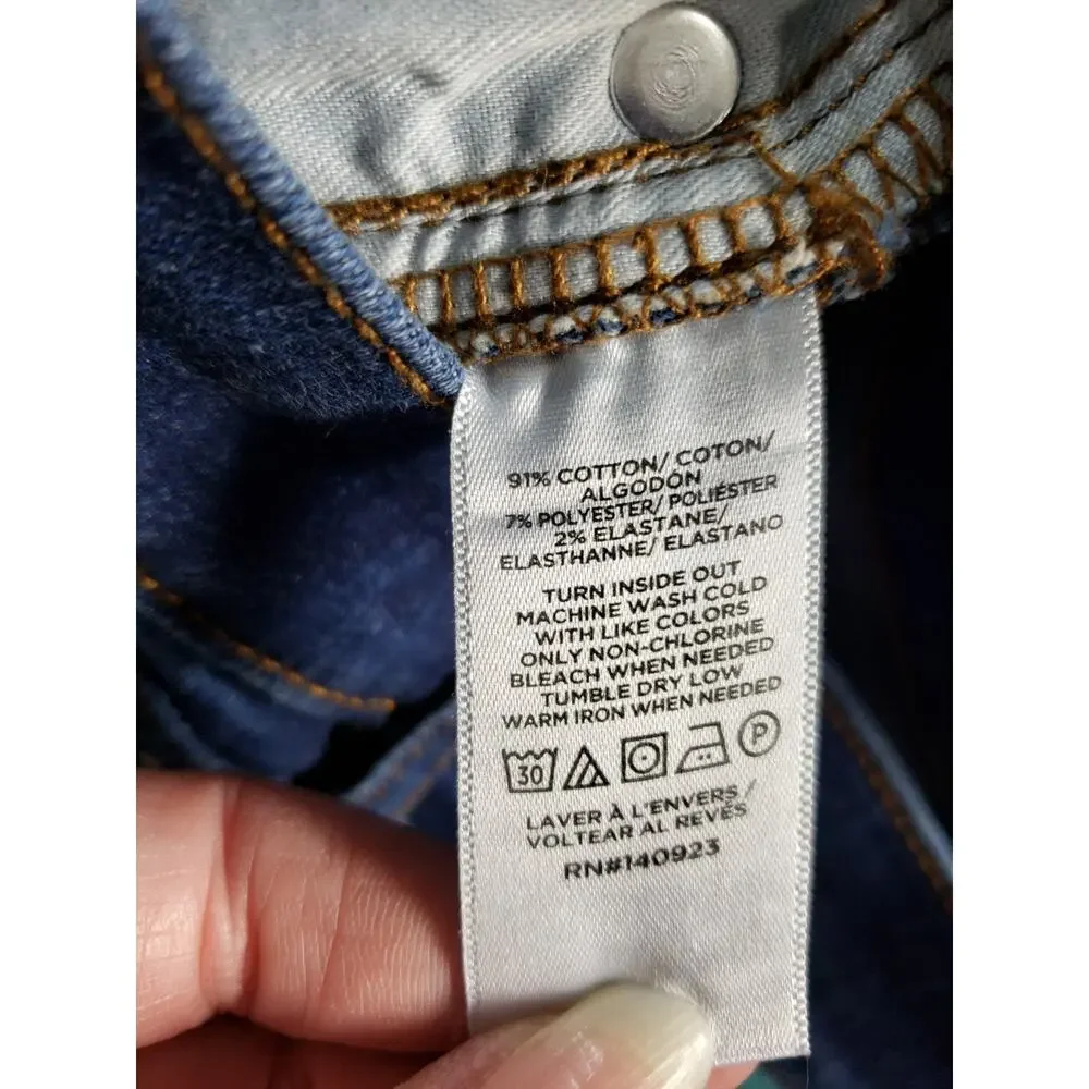 Loft Jeans Size 00 Petite Women Blue Pants Stretch Fray Hem Mid Rise Slim flared